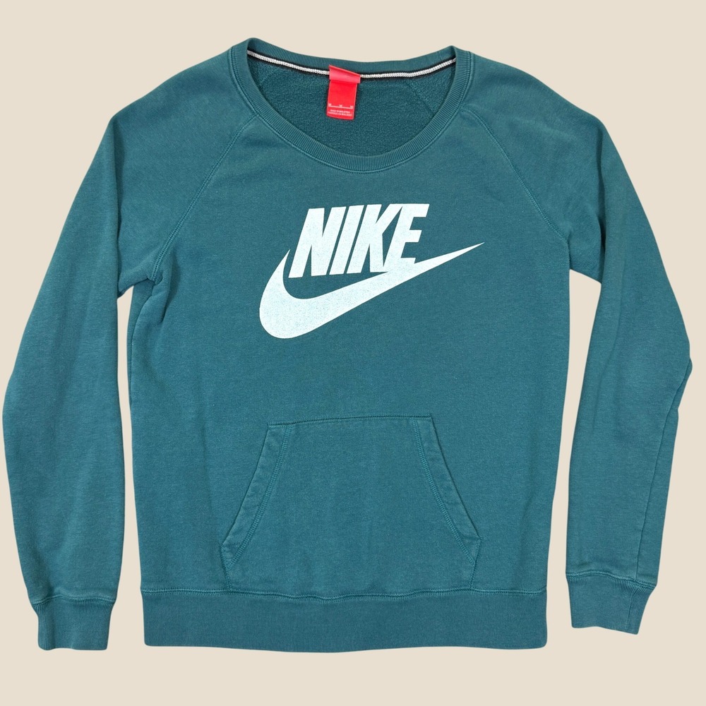 Vintage Nike Sweatshirt Women M Teal Blue Graphic Logo Pullover Long Sleeve